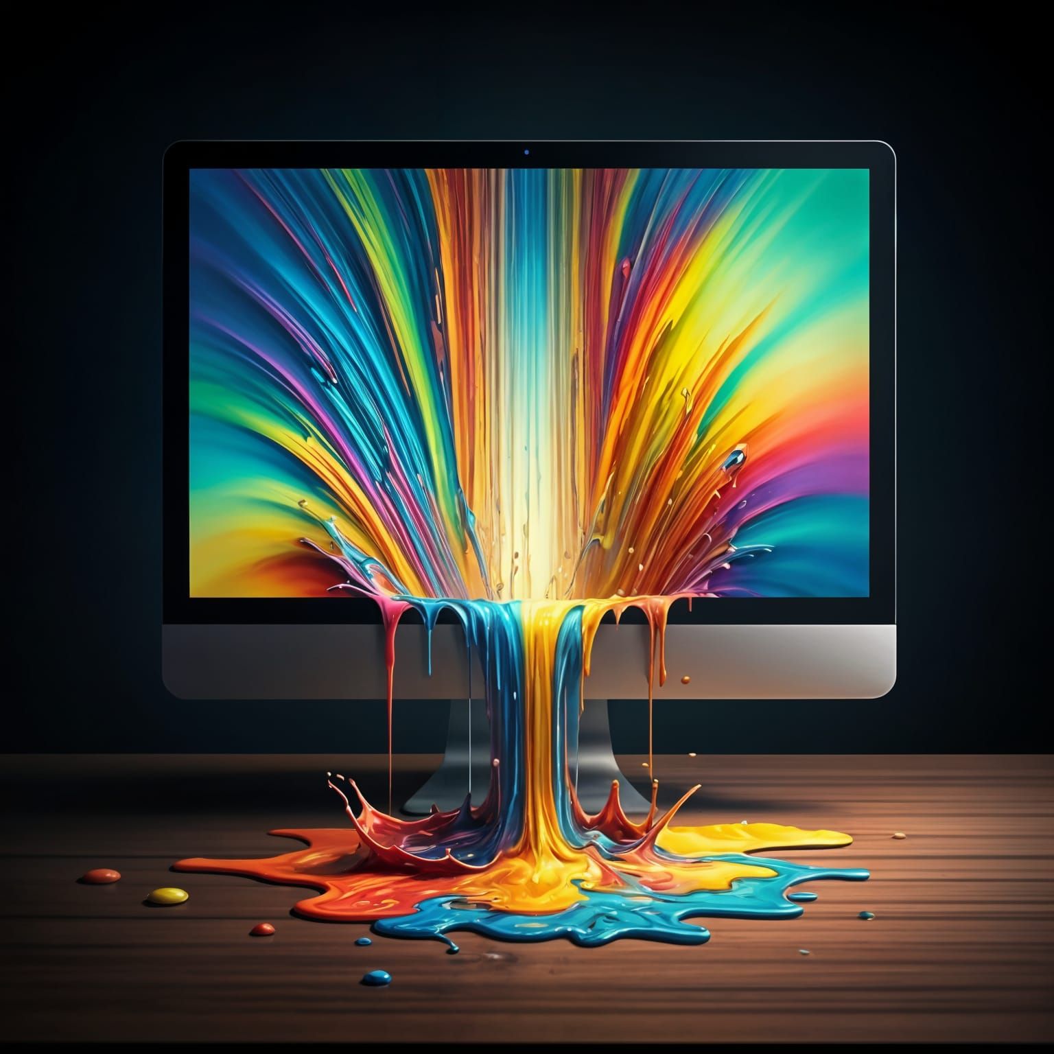 Viscous Rainbow Eruption in Jackson Pollock Style