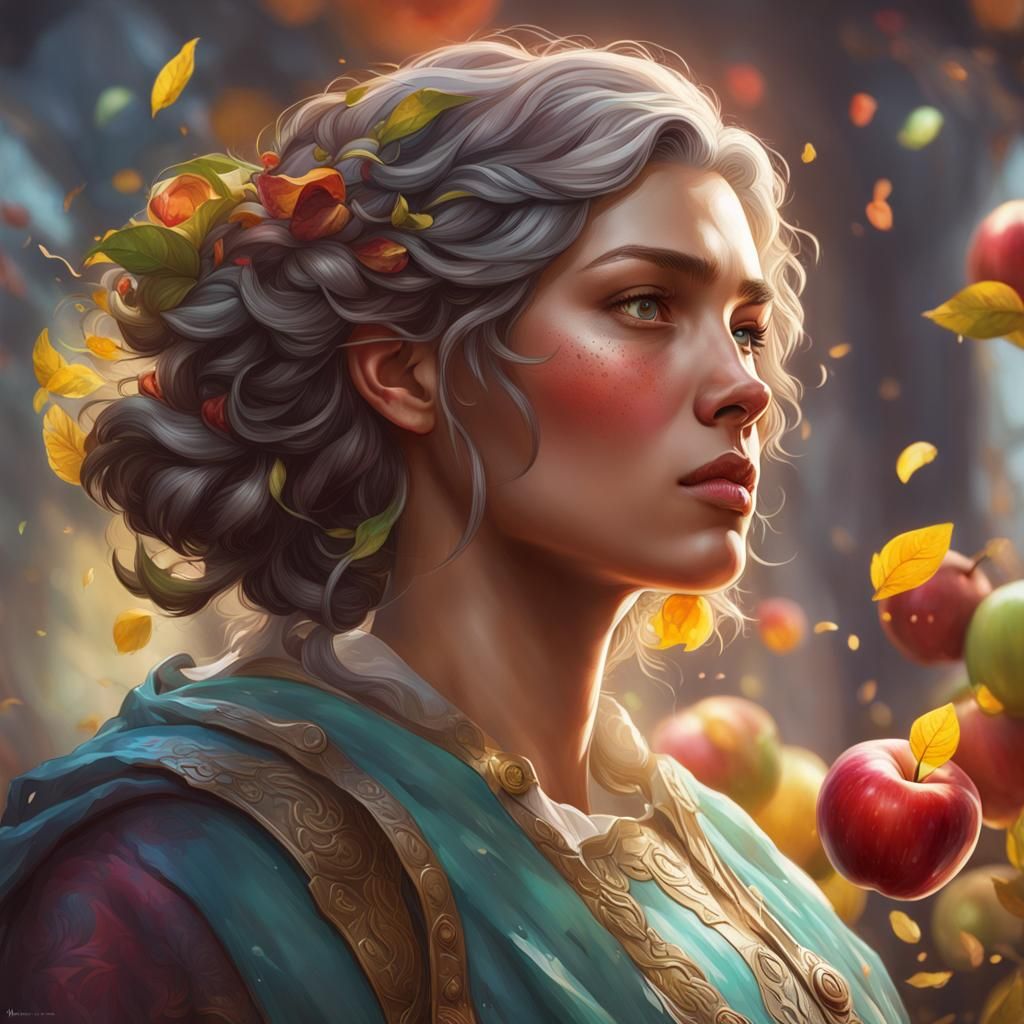 Hyperdetailed Apple Portrait in Art Nouveau Style