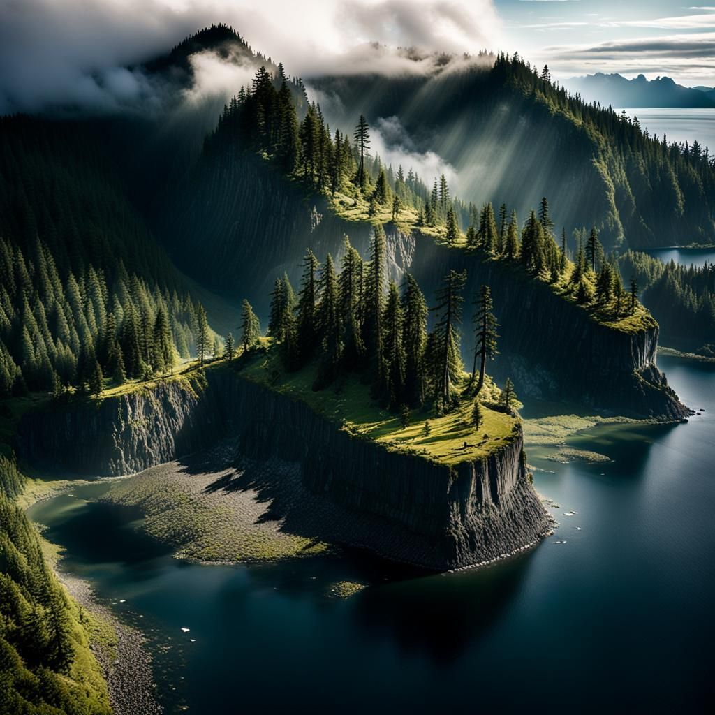 Eerie Shadow Island in Pacific: 3D Digital Art