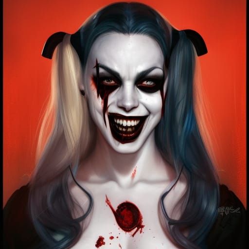 Vampire Harley Quinn Portrait in Artgerm Style