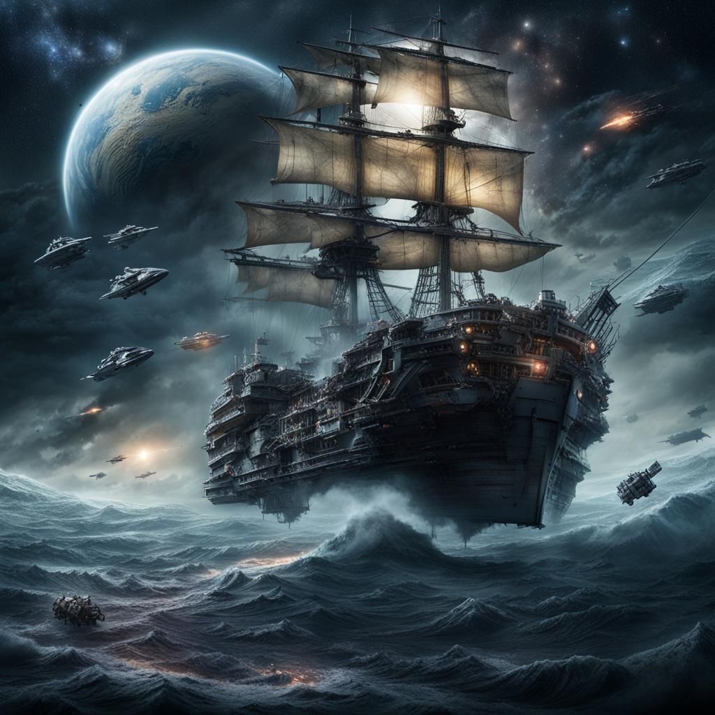 Space Pirate Faces Galactic Empire: Hyperrealistic Digital A...