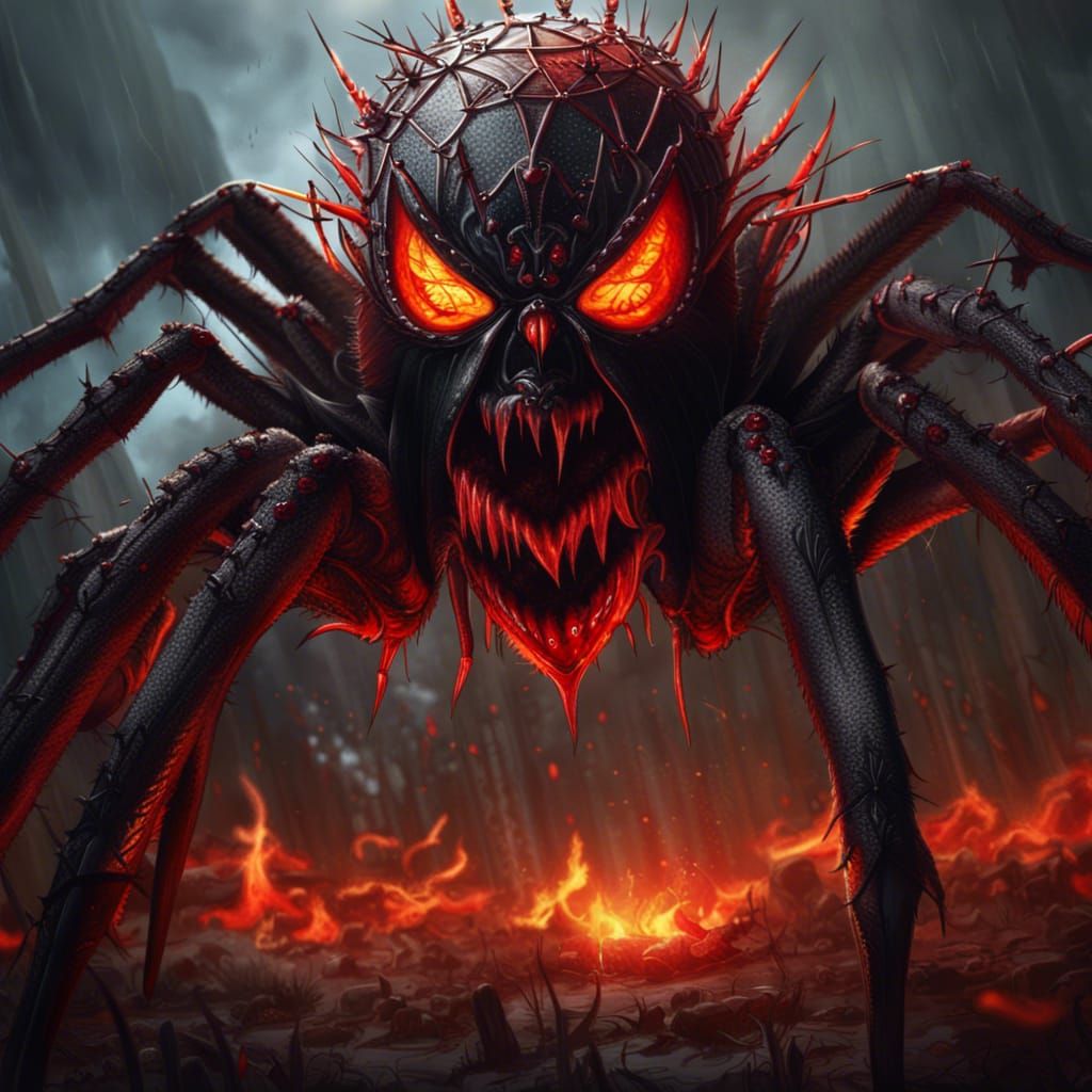 Blood-soaked Spider with Skulls and Lightning