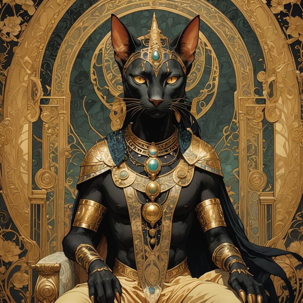 Art Nouveau Bastet with Golden Accents