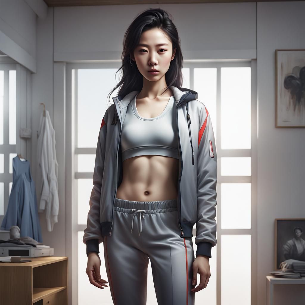 Confident Korean Woman in Futuristic Sportswear Portrait