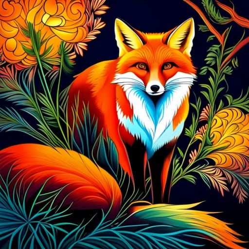 Fox in Digital Art Style with Intricate Details