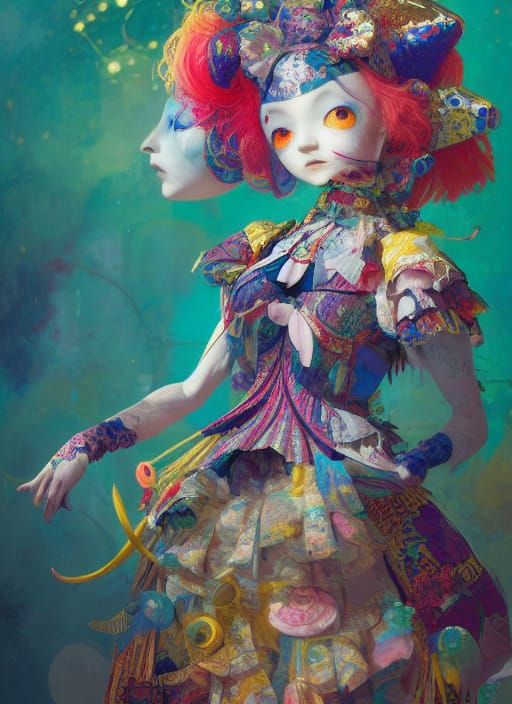 Kawaii Anime Clown Girl in Jester Costume