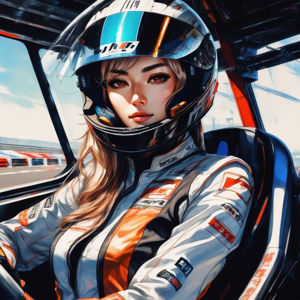 Focused Race Car Driver in Manga Style