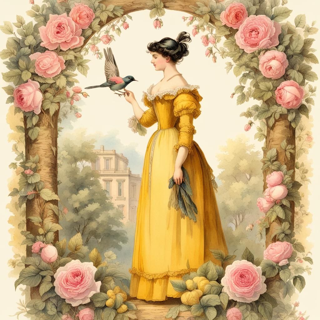 Victorian Woman Writing in a Floral Setting