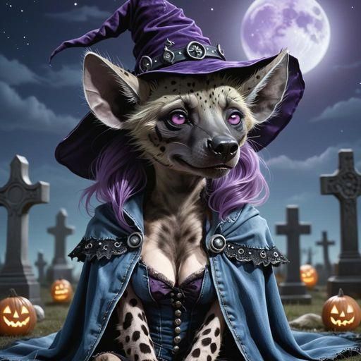 Moonlit Witch Hyena in Cemetery