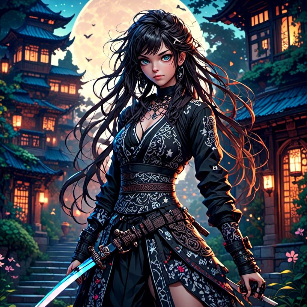 Whimsical Punk Ninja in Moonlight