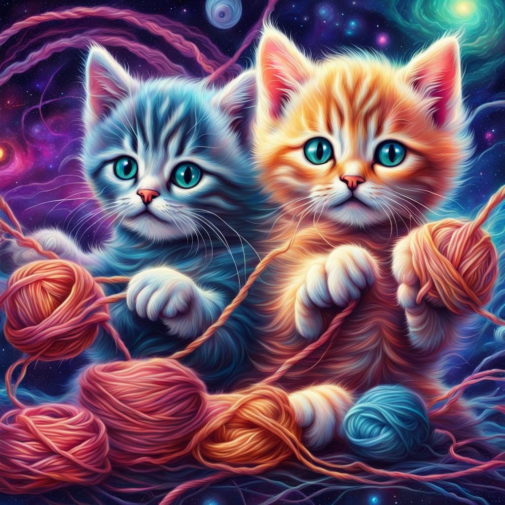 Kittens at Play: Holographic Astral Cosmic Illustration
