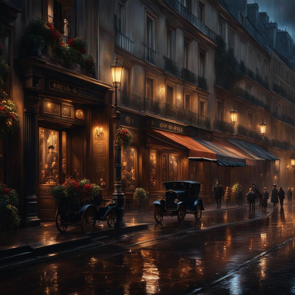 Rainy Night in Paris: A Caravaggio-Style Painting