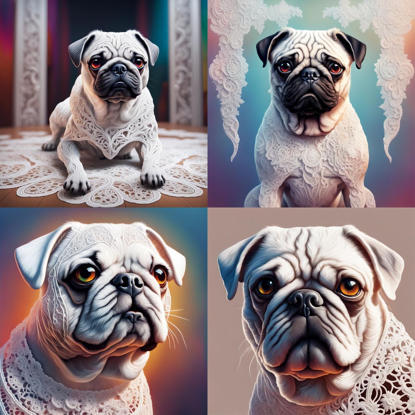 Lace Pug: Hyperrealistic Digital Art
