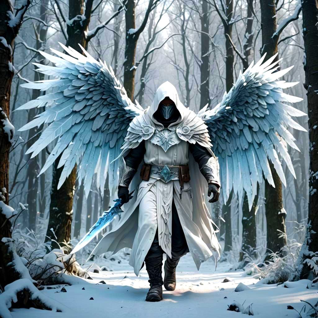 Icy Figure Walking Through Winter Forest