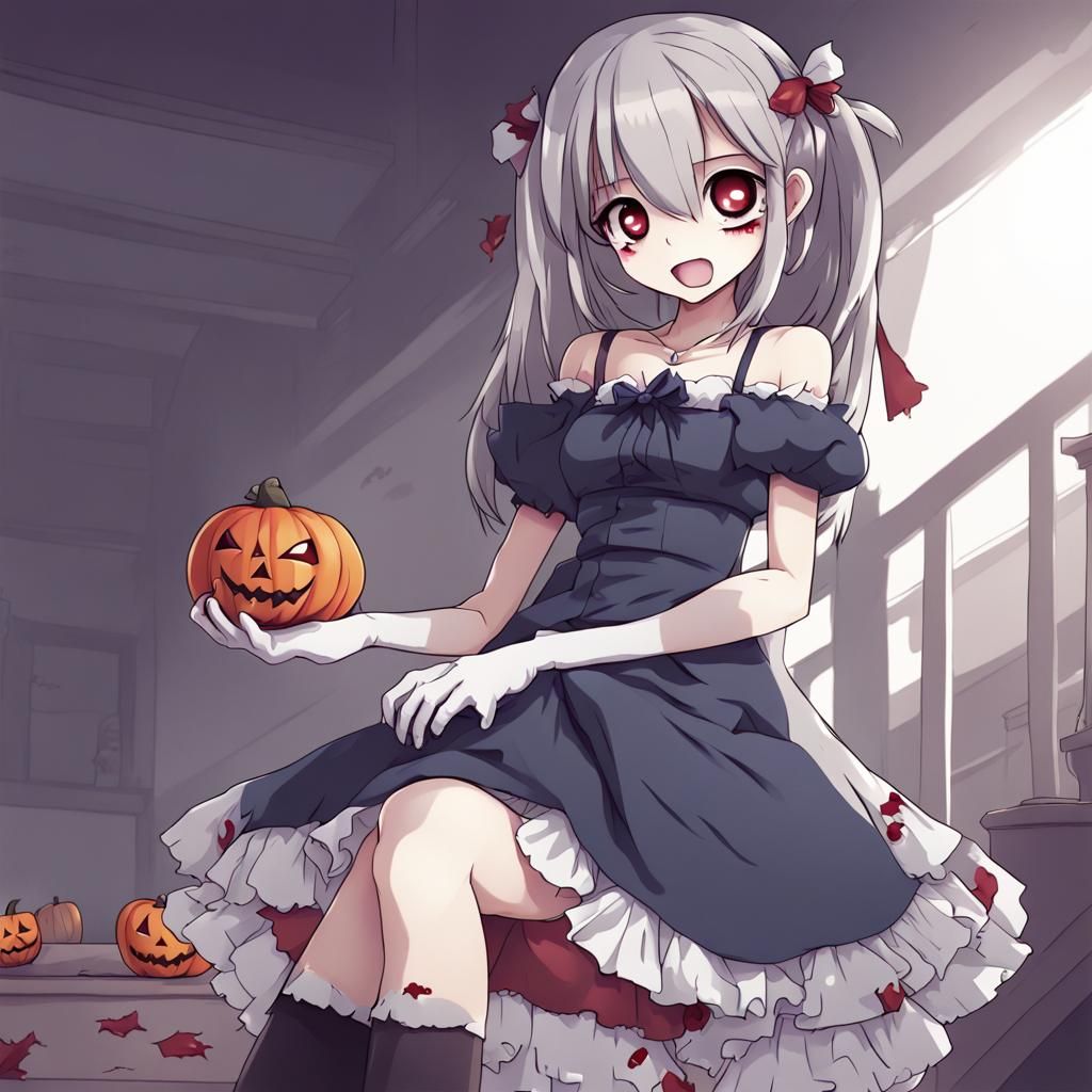 Cute Zombie Girl in Anime Style for Halloween