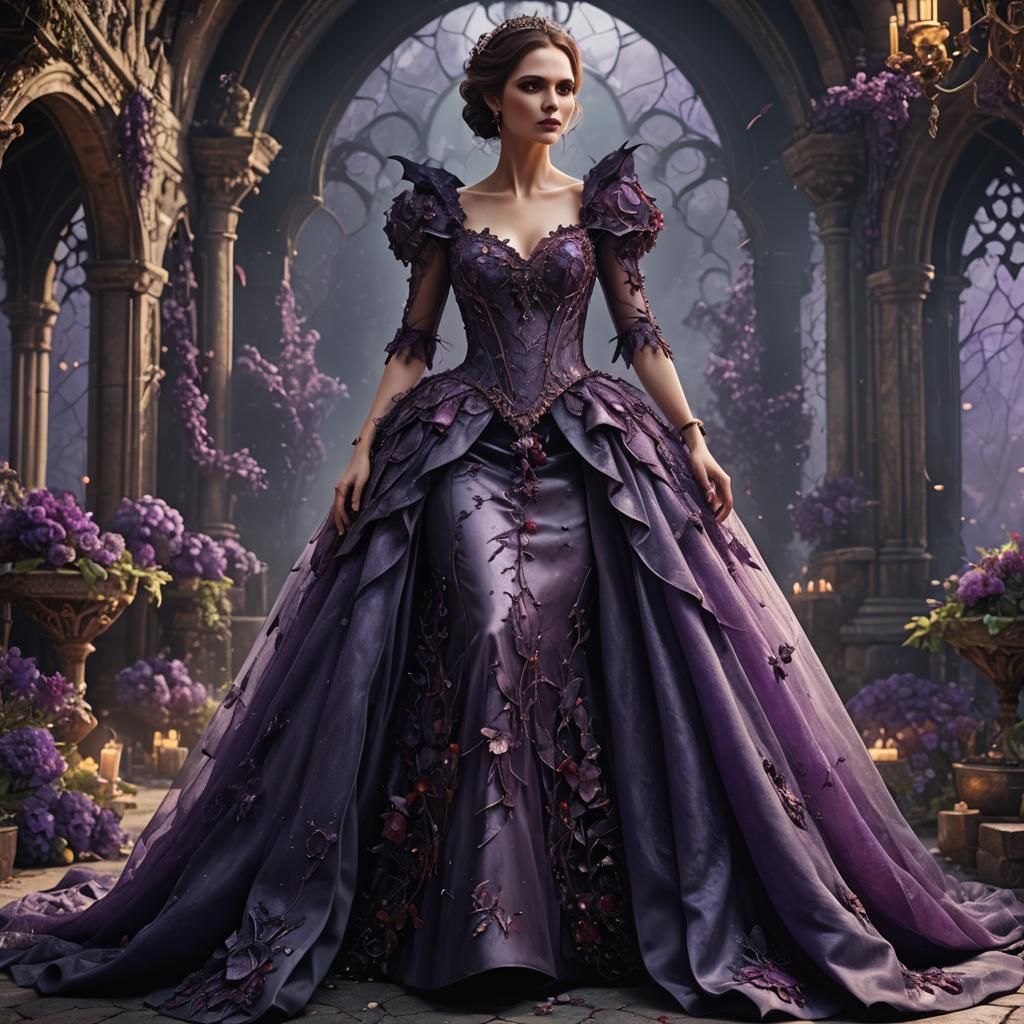 Amethyst Vampire Wedding Dress: Detailed Digital Painting