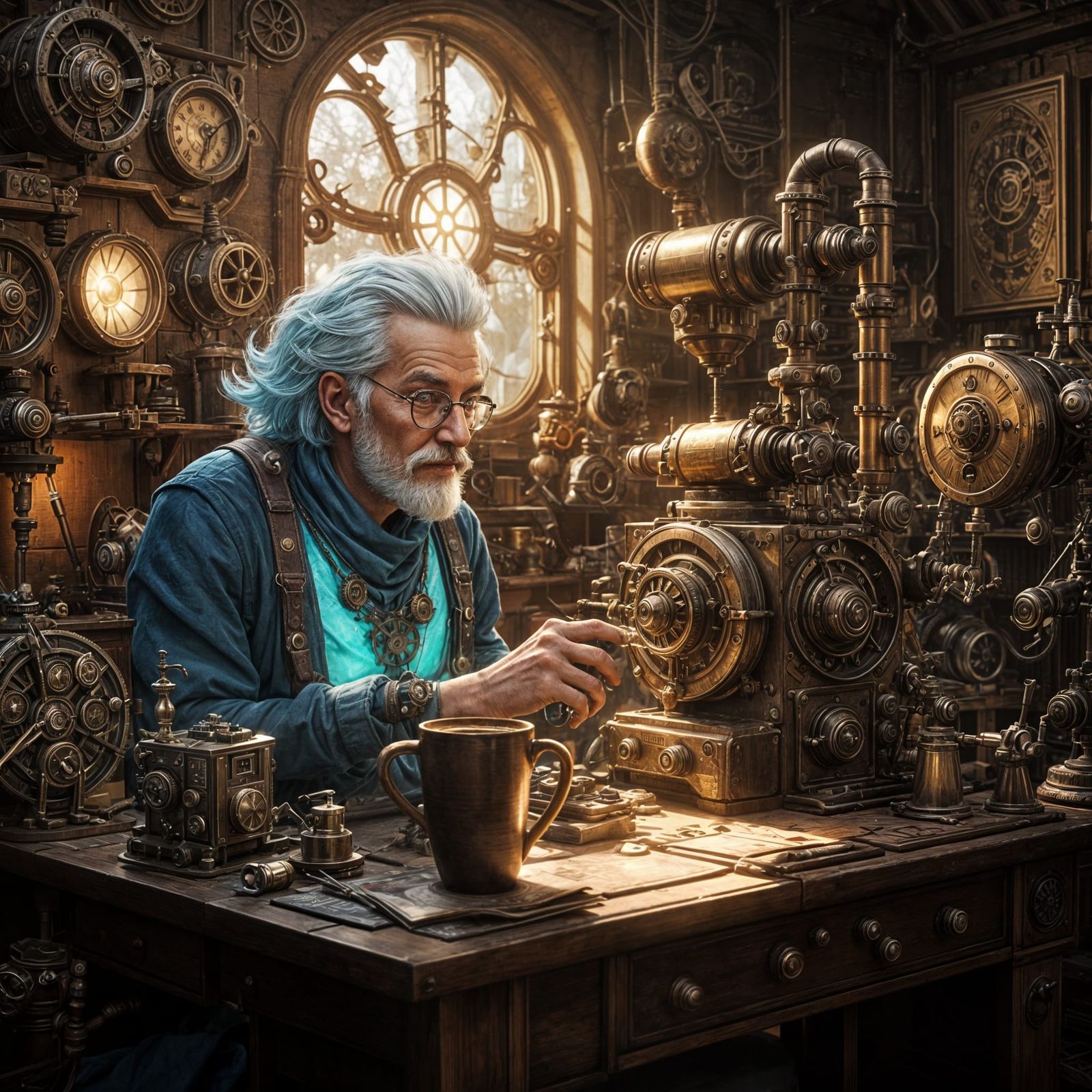 Steampunk Inventor Crafts Fantastical Coffee Machine