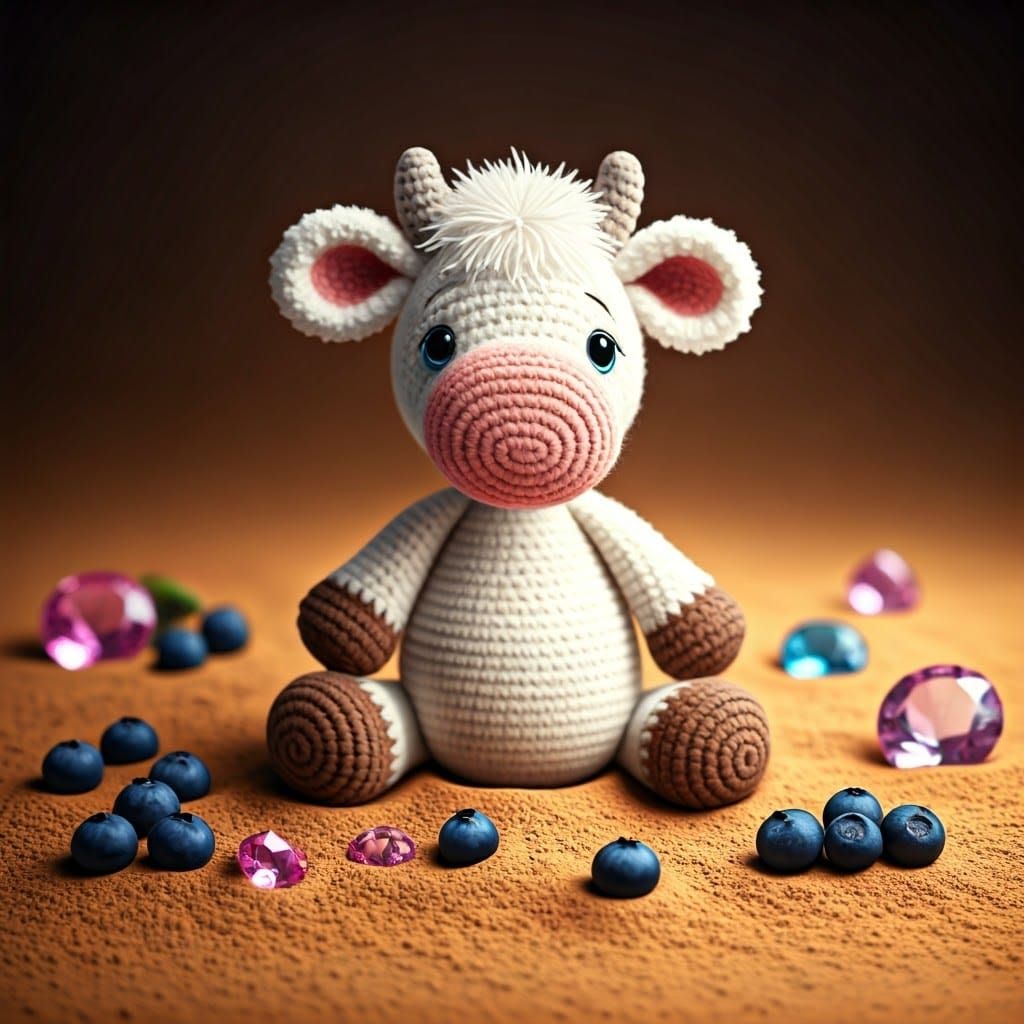 Crochet Cow on Glowing Sand with Gems