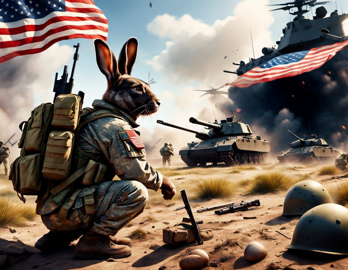 Realistic Army Easter Bunny in Patriotic Hyperdetailed Art