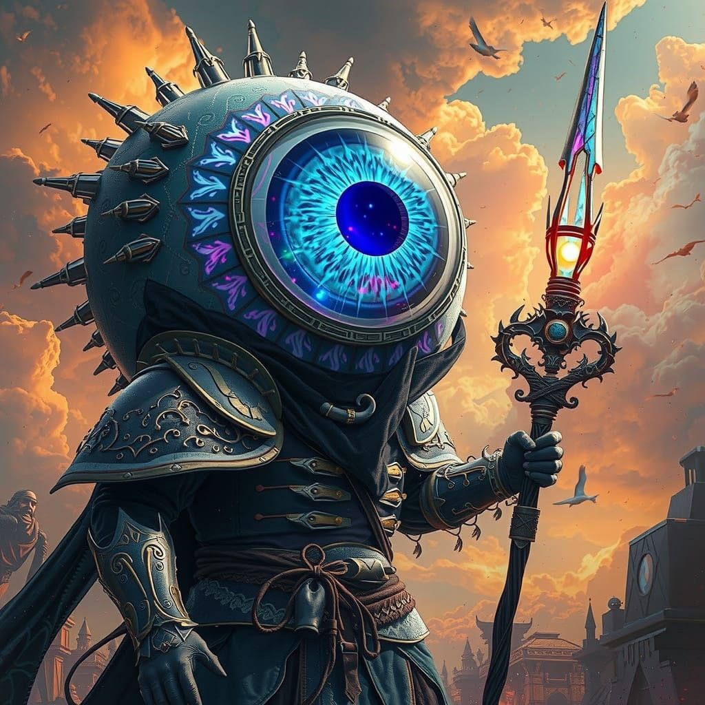 Surreal Floating Eyeball Warrior with Magic Staff