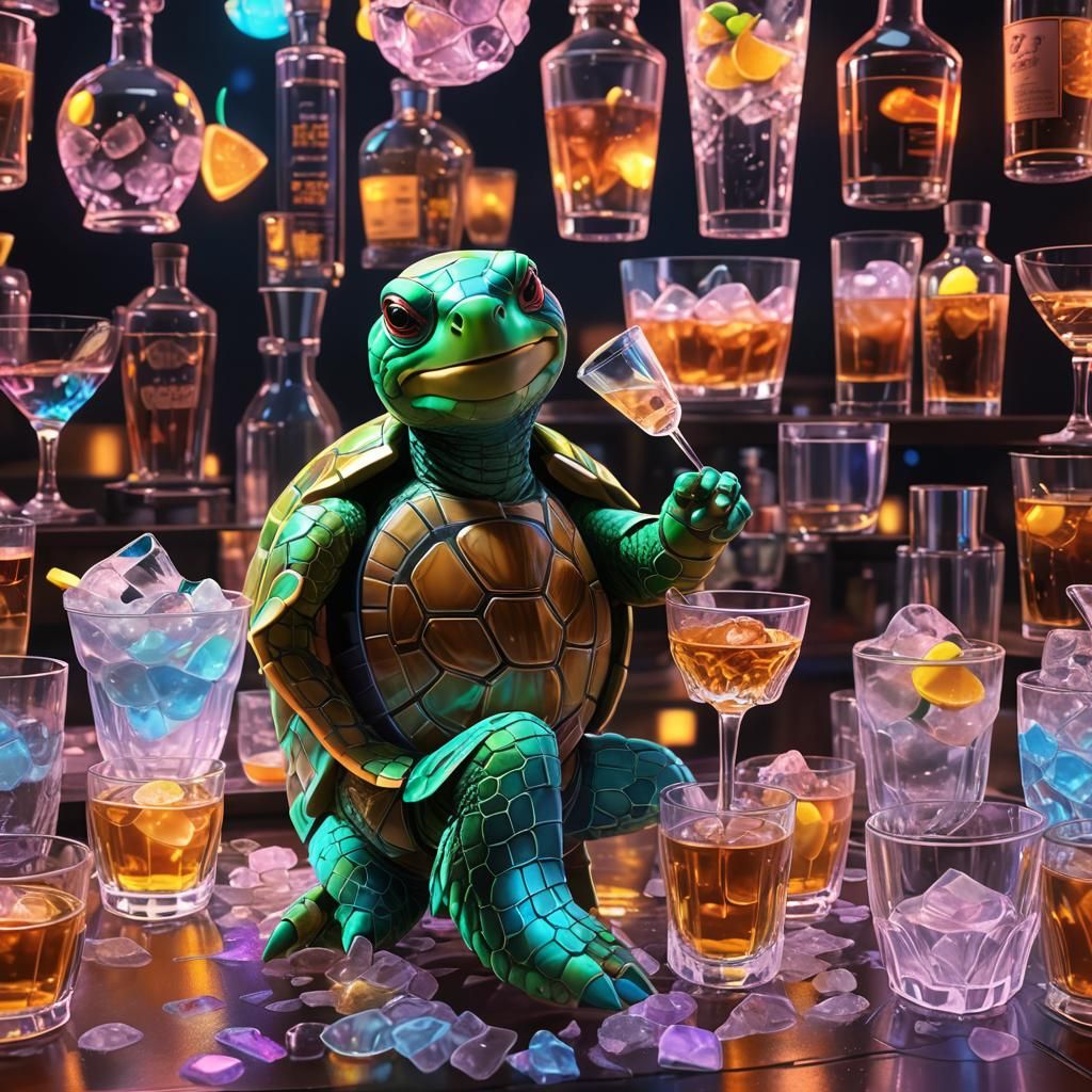 Anime Bartender Turtle with Iridescent Cocktail Shaker