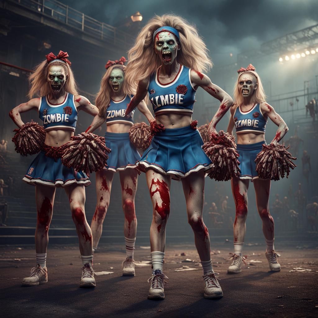 Zombie Cheerleaders: Detailed Matte Painting in Dramatic Pos...