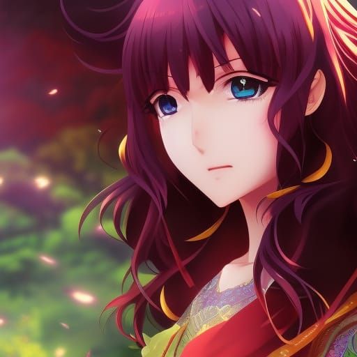 Anime Magical Girl Portrait in Blooming Flower Field