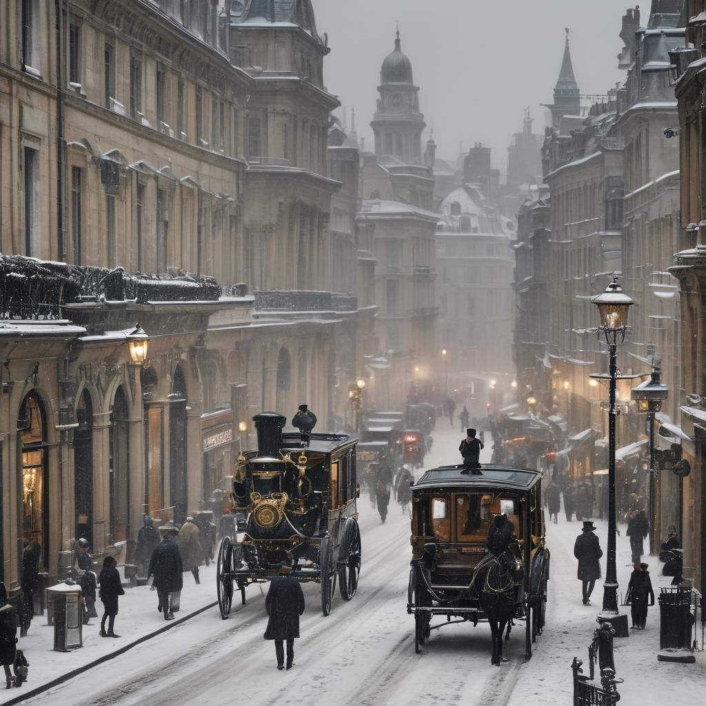 Steampunk City with Victorian Grandeur in Winter