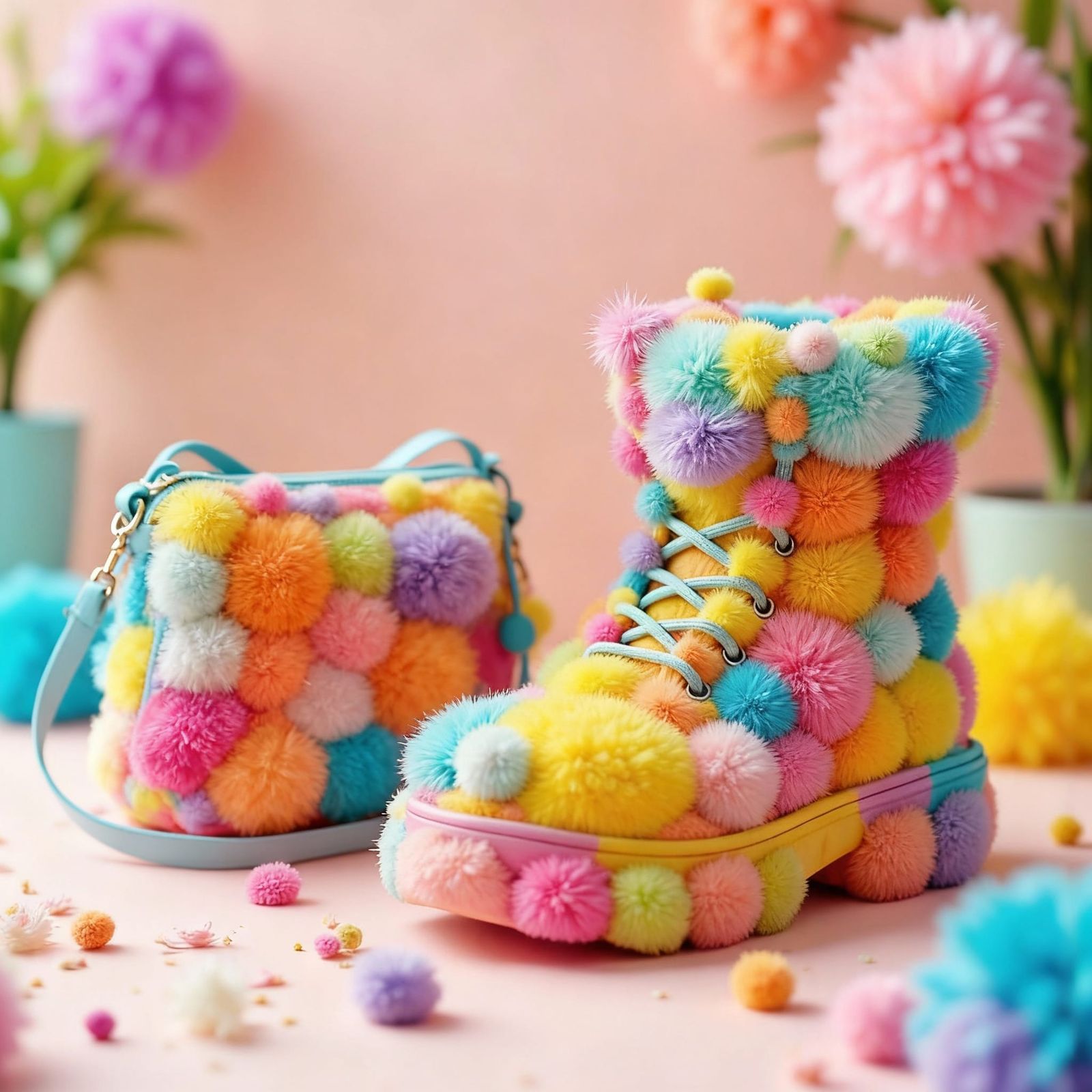 Stylish Pom Pom Boots and Purse in Classic Style