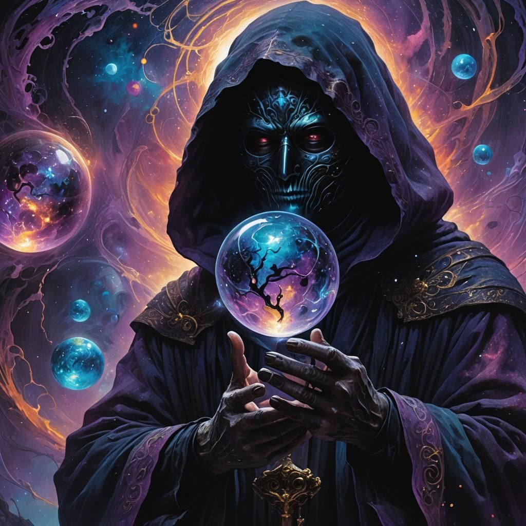 Dark Fantasy: Man with Galaxy Globe