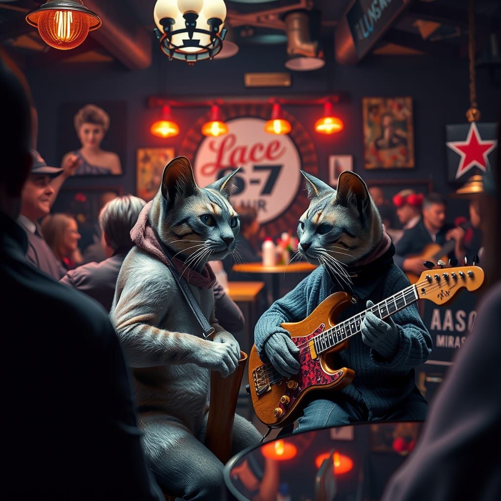 Jazz Cats Play in Geometric Art Deco Club