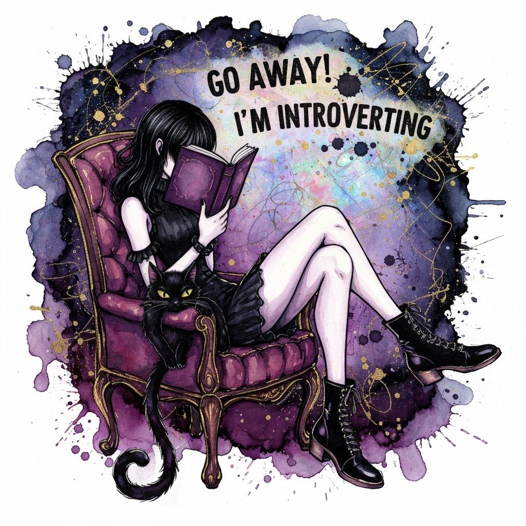 Goth Girl & Cat Reading in Grunge Style