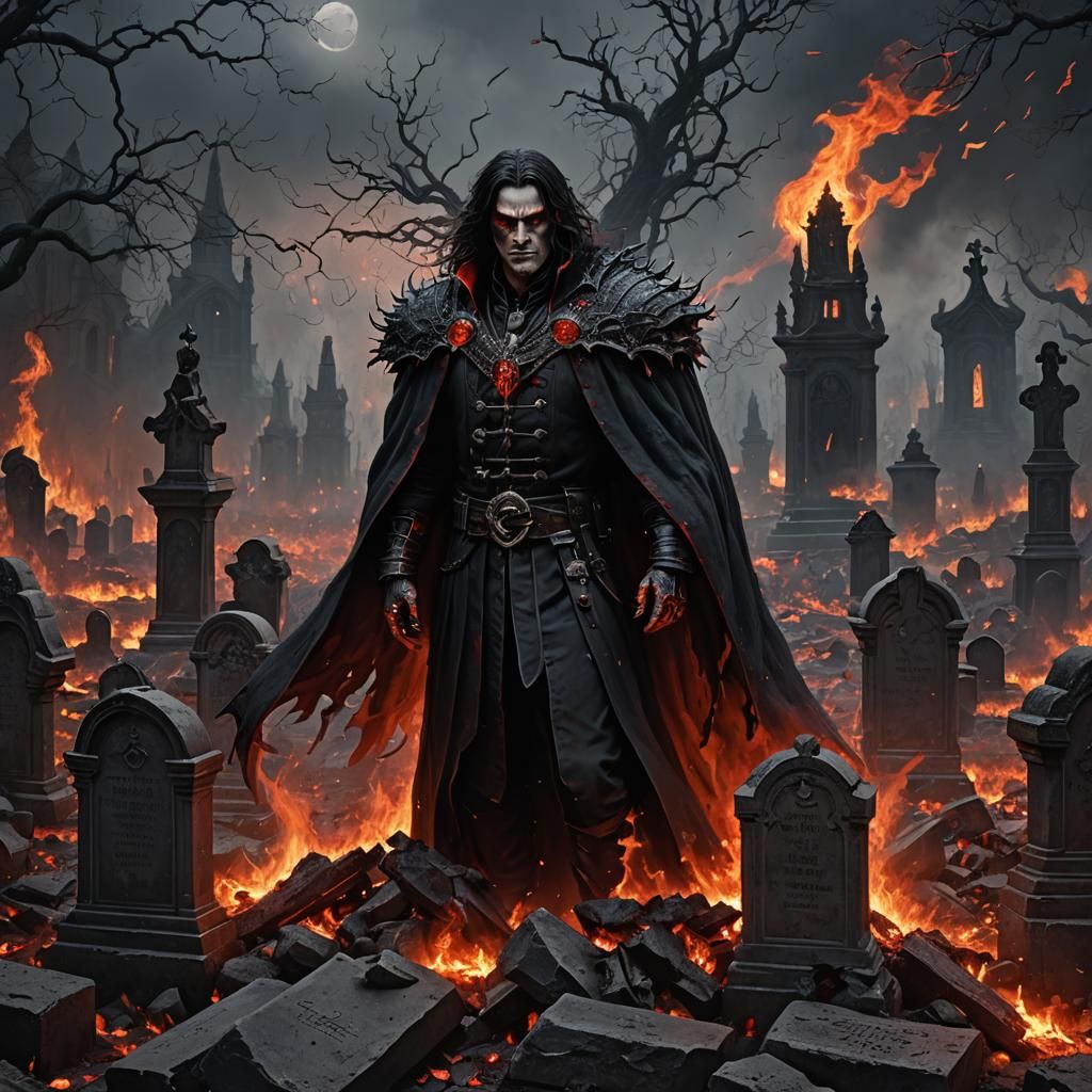 Vampire King in Inferno, Dark Fantasy Art