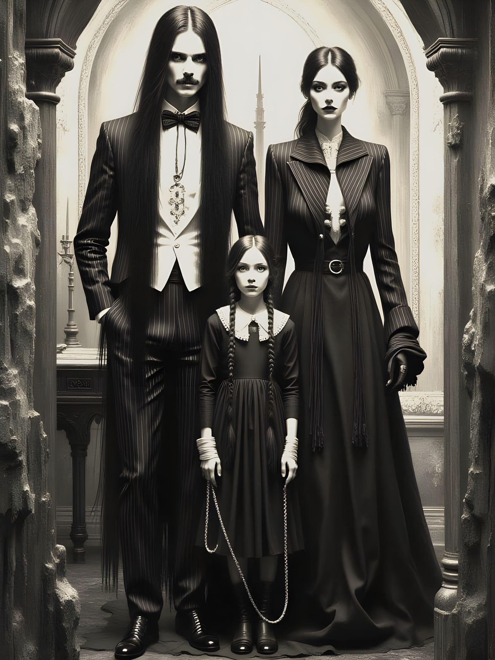 ♠️⛓️🕸️Morticia Addams Poses with Mother & Father♣️🗿🕷️