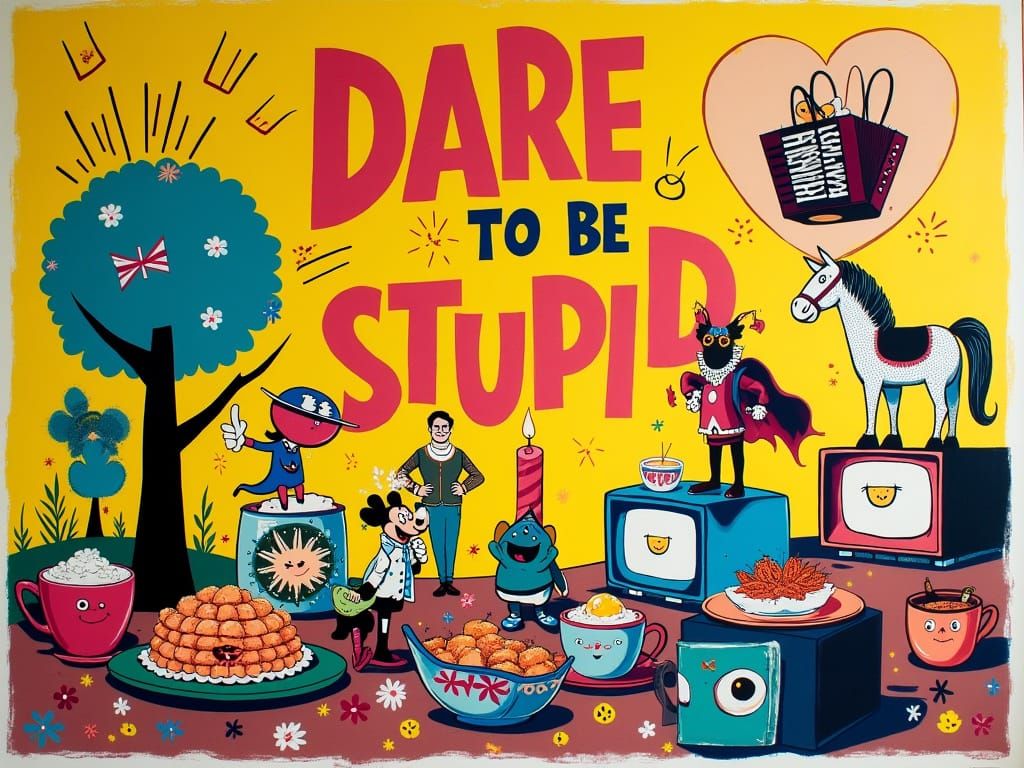 Vibrant Tribute to Subversive Humor in 80s Style