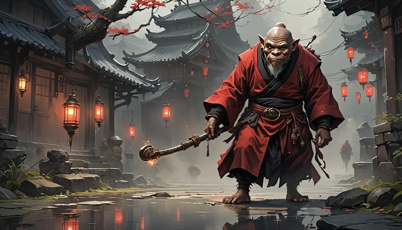 Red Hunchback and Monk Hunting, Digital Illustration