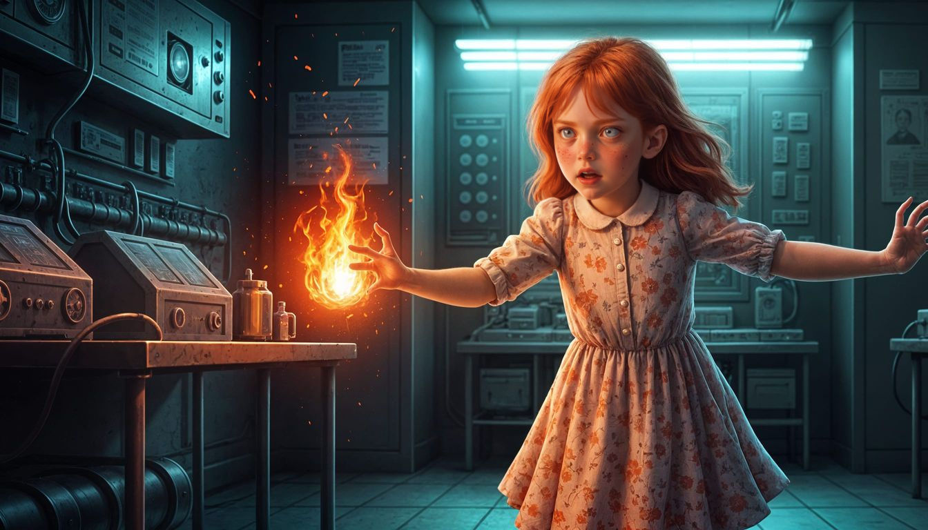 Girl with Pyrokinesis in 60s Sci-Fi Horror Lab