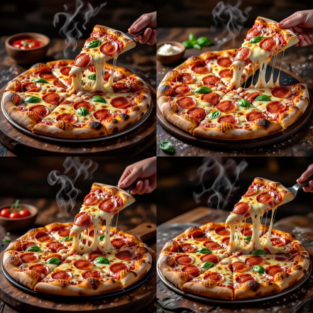 Melted Pepperoni Pizza Slice Pulled Up, Ultra Realistic Food...