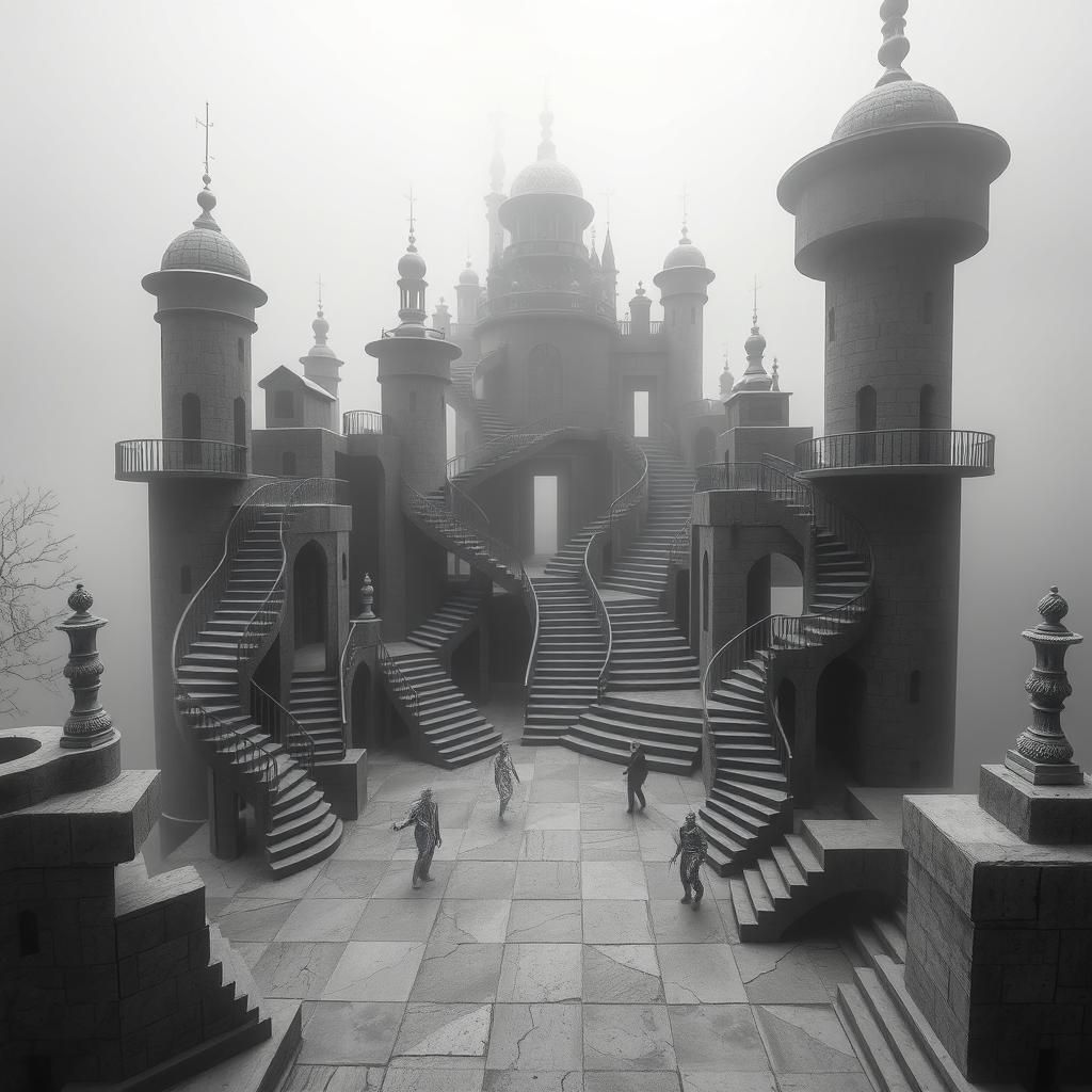 Surreal Chess Boards in Escher-style Architecture