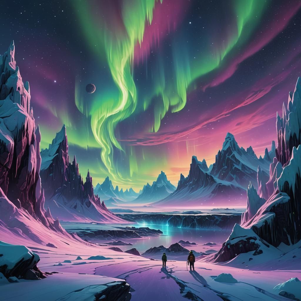 Breathtaking Ice Planet Aurora in Digital Matte Painting