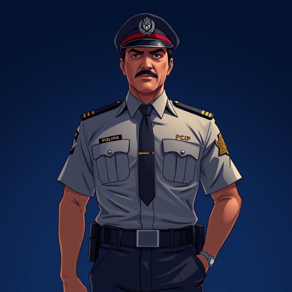 Dignified Anime Police Officer in Deep Blue Background