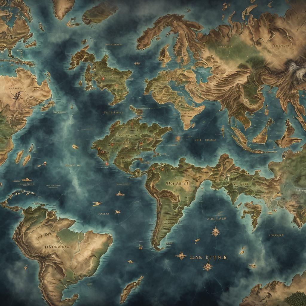 Mystical Dark Fantasy World Map in Cinematic Style