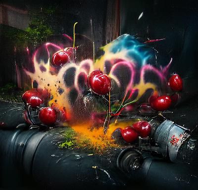 Exploding Cherry Graffiti Art in Urban Grunge Style