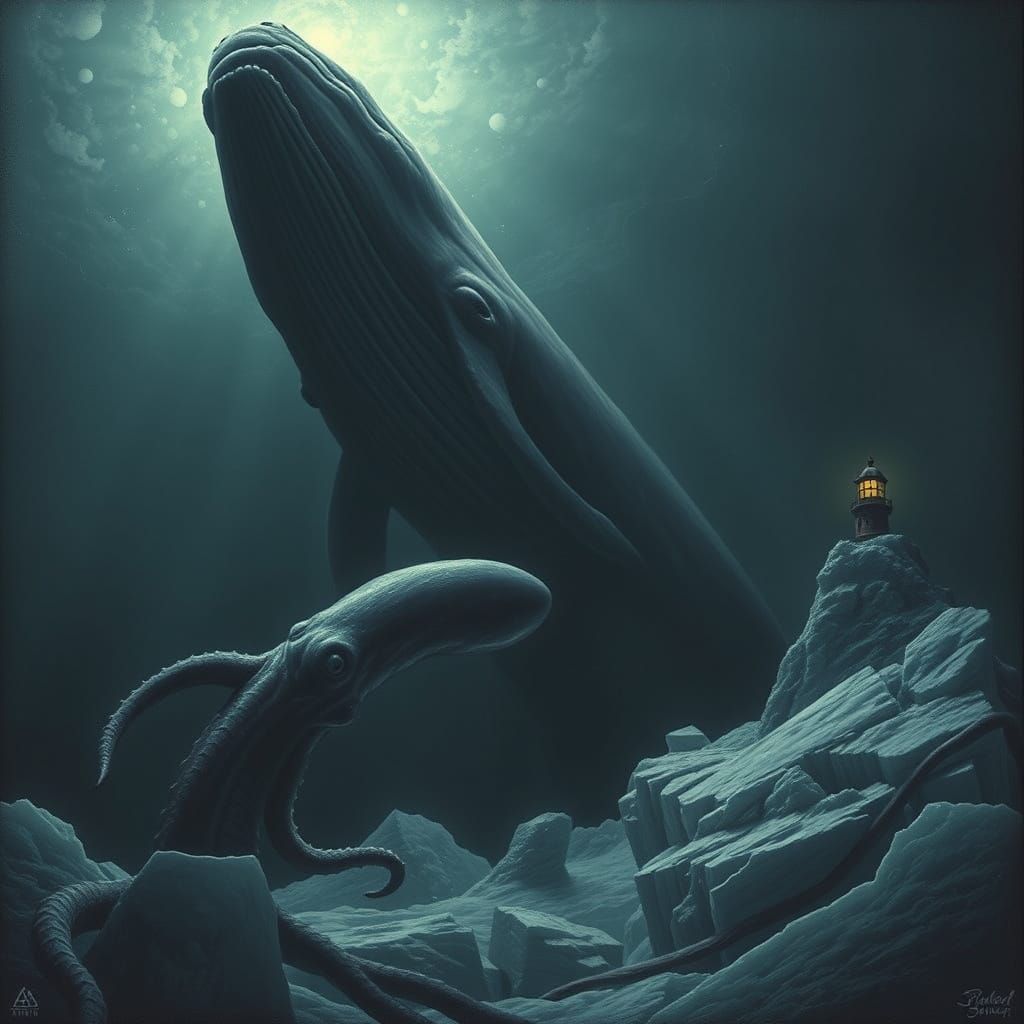 Colossal Sperm Whale Confronts Giant Squid in Dark Abyssal D...