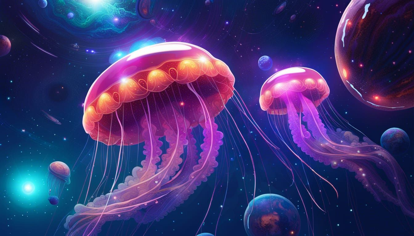 Giant Jellyfish in Space: Retro-Futuristic Concept Art