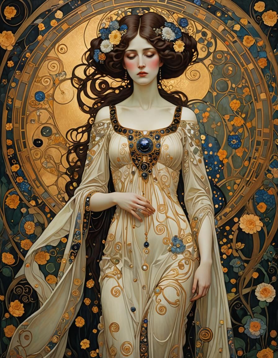 Melancholic Woman in Art Nouveau Style