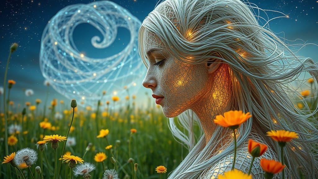 Woman of Strings Kissing Garden: Bio-Art Portrait