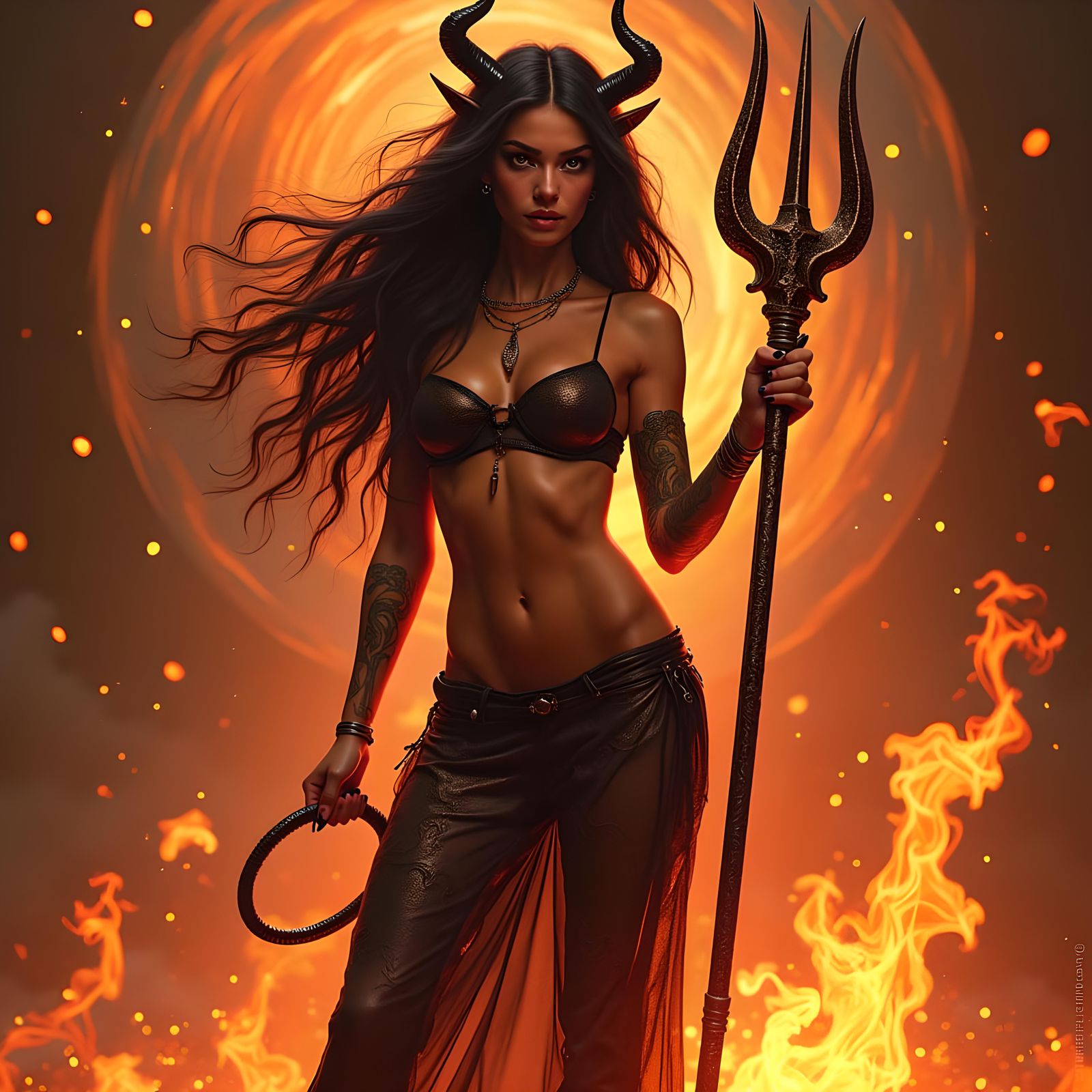 Captivating Red Devil in Swirling Flames