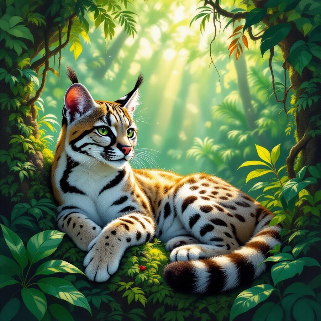 Margay in Rainforest, Digital Painting Style