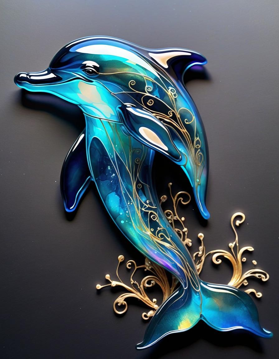Iridescent Glass Dolphin with Alcohol Ink Effect